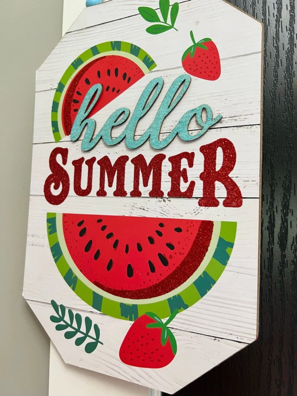 Hello Summer Watermelon Wall Sign - White, Red & Green